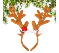 Light Up Antler Headband - Plush Reindeer Ear Headband With LED Colored Lights, Luminous Christmas Antlerr Headdress | Bell Elk Antler Headbands For Holiday, Photo Props, Hair Accessories