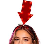 Light Up Arrow Headband, LED Party Headband for Parties and Festivals | Yellow arrow with LED lights on a black headband; approx. 34 cm tall and 13 cm wide.