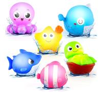 Light Up Baby Bath Toy Set 6 PCS for Babies and Toddlers, Sensory Floating Ocean Animals with Flashing Lights, Octopus Dolphin Turtle Shark Starfish, Mould