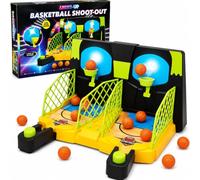 Light-Up Basketball Shootout Game for Kids & Adults, 2 Player Tabletop Arcade Basketball Game with LED Backboard, Movable Launchers, Score Counters, Mini Hoops & Basketballs