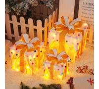 Light Up Boxes Set of 3, LED Decorative Light Boxes with Bow and Ribbon, Warm White LED Light for Parties and Gardens