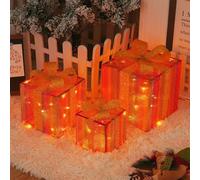 Light Up Boxes Set of 3, LED Decorative Light Boxes with Bow and Ribbon, Warm White LED Light for Parties and Gardens