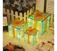 Light Up Boxes Set of 3, LED Decorative Light Boxes with Bow and Ribbon, Warm White LED Light for Parties and Gardens