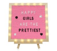Light up Changeable Felt Letter Board - 10 × 10" Message Board with LED Lights, Wood Stand & 450 Letters for Baby, Pregnancy Announcement, Home, Classroom Wall Decor Gifts, Pink