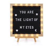 Light up Changeable Felt Letter Board - 10 × 10" Message Board with LED Lights, Wood Stand & 450 Letters for Baby, Pregnancy Announcement, Home, Classroom Wall Decor Gifts, Black
