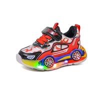 Light-up Children's Shoes, Boys' Car Pattern LED Training , Running , Lightweight Hiking , Light-up Sports , Jogging (21-30)(Red,6.5 UK)