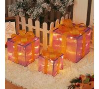 Light-Up Christmas Boxes with LED Illumination, Decorative Gift Box Set with Bow and Ribbon, 8 Modes for Patios, Gardens, and Parties