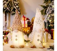 Light Up Christmas Gnome Decorations, 2 Pcs Christmas Gonk Gnome Lights, Handmade Santa Gnomes Doll Lights Xmas Gnomes for Indoor Decorations Xmas Tree Holiday Office Table Decorations (White, 12in)