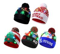 Light Up Christmas Hat 5 Pcs LED Merry Xmas Themed Knitted Hat Soft Unisex Winter Christmas Sweater Cap with Colorful Lights Keep Your Head Warm for New Year Style 2