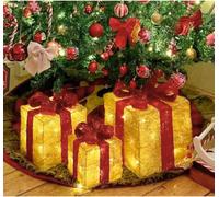 Light Up Christmas Parcels 58 Led, Lighted Presents Box With Bowknot, Set Of 3, Warm White