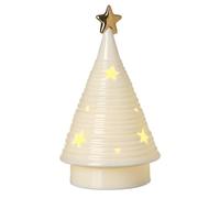 Light Up Christmas Tree, Large Tabletop Christmas Tree in Ceramic Cream Cone Shaped with LED Cut Out Stars & Gold Star Top, Xmas Village Scene Room Decor, Christmas Window Display Ornament
