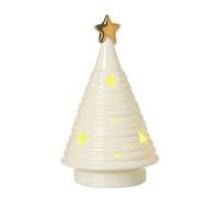 Light Up Christmas Tree, Small Tabletop Christmas Tree in Ceramic Cream Cone Shaped with LED Cut Out Stars & Gold Star Top, Xmas Village Scene Room Decor, Christmas Window Display Ornament
