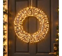 Light Up Christmas Wreath 38cm - Gold Metal Hanging Wall Door Wreath - Light up Christmas Decoration - 400 Warm White Micro LED & Timer Function, Mains.