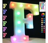 Light Up Colorful LED Marquee Letter Lights, 18 Colors Changing Alphabet Letters Sign with Remote Timer for Night Light Wedding Birthday Party Lamp Christmas Home Bar Decor- Colorful F