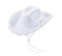 Light Up Cowboy Hats for Women Fluffy Feather Brim LED Cowgirl Hat for Bachelorette, Costume Party, Play Dress Up (White)