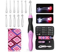 Light Up Crochet Hooks Set, 11 Sizes 2.5 to 8.0mm Interchangeable Lighted Crochet Hook with Ergonomic Handle for Beginners, Rechargeable Plastic Crochet Needle Kit with Case for Crocheters