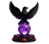 Light Up Crystal Ball Gothic Spooky Glowing Raven Ghost | Halloween Nightlight Desk Lamp for Home Living Room Haunted House Desk Table Fireplace Fall Party Holiday (A)