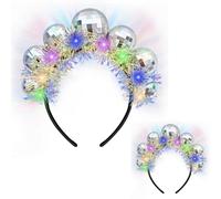 Light Up Disco Ball Headband, 2pcs Led Retro Dis-co Headwear for Women