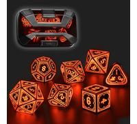 Light up DND Dice Set Rechargeable,Cool LED D and D Dice 7pcs with Charging Box Polyhedral Dungeons and Dragons RPG Dice Set for Role Playing Table Game (Astral Shard Orange)