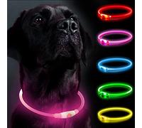 Light Up Dog Collar for The Dark, Dog Collar Light with USB Rechargeable, Led Dog Collar, Adjustable Flashing Puppy Collars with Three Light Modes, Basic Collar (Pink)