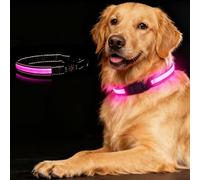 Light up Dog Collar, Rechargeable Flashing Adjustable Reflective LED Pet Collar 3 Lighted Modes Glowing in the Dark 250M Visibility for Night Walking Safety (Pink M 50CM)