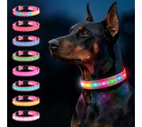 Light Up Dog Collar, Rechargeable LED Collar for Night Walks(Pink, M/50cm) | 8 Light Colors Colorful RGB Flashing, Adjustable Fit Safety Collar, Super Bright Visibility Breathable Collar for Medium Dogs