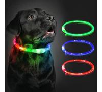 Light Up Dog Collar Rechargeable, LED Collar Waterproof with 3 Flash Glowing Modes, Dog Light for Outdoor Night Walking Visible Safe, Cut to Adjust for Small Medium Large Breed, 70cm, Rainbow