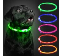 Light Up Dog Collar Rechargeable, LED Collar Waterproof with 3 Flash Glowing Modes, Dog Light for Outdoor Night Walking Visible Safe, Cut to Adjust for Small Medium Large Breed, 70cm, Green