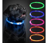 Light Up Dog Collar Rechargeable, LED Collar Waterproof with 3 Flash Glowing Modes, Dog Light for Outdoor Night Walking Visible Safe, Cut to Adjust for Small Medium Large Breed, 70cm, Blue