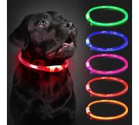 Light Up Dog Collar Rechargeable, LED Collar Waterproof with 3 Flash Glowing Modes, Dog Light for Outdoor Night Walking Visible Safe, Cut to Adjust for Small Medium Large Breed, 70cm, Red