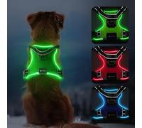 Light up Dog Harness, LED Dog Harness Rechargeable, Adjustable & Reflective Dog Light Harness Flashing Glow in the Dark, Soft Harness with Handle & 2 Lead Clips for Small, Medium Large Dogs(Green S)
