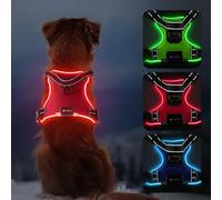 Light up Dog Harness, LED Dog Harness Rechargeable, Adjustable & Reflective Dog Light Harness Flashing Glow in the Dark, Soft Harness with Handle & 2 Lead Clips for Small, Medium Large Dogs(Red M)