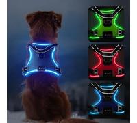 Light up Dog Harness, LED Dog Harness Rechargeable, Adjustable & Reflective Dog Light Harness Flashing Glow in the Dark, Soft Harness with Handle & 2 Lead Clips for Small, Medium Large Dogs(Blue L)