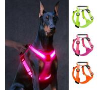 Light Up Dog Harness, Led No Pull Dog Harness with Handle Reflective Glow-in-The-Dark for Night Walking, USB Rechargeable Lighted Vest for Medium Large Dogs, Adjustable Soft Illuminated (Pink, XL)