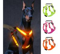 Light Up Dog Harness, Led No Pull Dog Harness with Handle Reflective Glow-in-The-Dark for Night Walking, USB Rechargeable Lighted Vest for Medium Large Dogs, Adjustable Soft Illuminated (Orange, L)