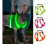 Light Up Dog Harness, Led No Pull Dog Harness with Handle Reflective Glow-in-The-Dark for Night Walking, USB Rechargeable Lighted Vest for Medium Large Dogs, Adjustable Soft Illuminated (Green, M)