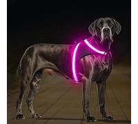 Light Up Dog Harness, No Pull Led Dog Harness Glow-in-The-Dark for Night Walking, USB Rechargeable Lighted Safety Vest for Medium Large Dogs, Adjustable Soft Fully Illuminated (Pink, Extra Large)