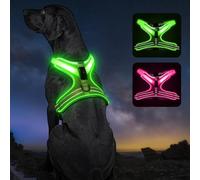 Light Up Dog Harness, Rechargeable LED Dog Harness with Battery Level Indicator, Adjustable Reflective Safety Vest for Night Walking, Soft Mesh Lighted Harness for Medium Large Dogs(5-90lbs)