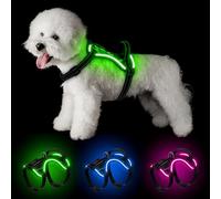 Light Up Dog Harness USB-C Rechargeable, Reflective Glow in The Dark Dog Harness with 7 Lighting Modes, Adjustable LED Pet Harness for Night Safety (Black,S)