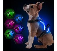 Light Up Dog Harness USB-C Rechargeable, Reflective Glow in The Dark Dog Harness with 7 Lighting Modes, Adjustable LED Pet Harness for Night Safety (Black,L)