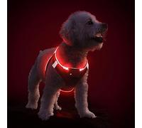 Light Up Dog Harness with Rechargeable LED - Waterproof Reflective Dog Harness Glow in the Dark - Flashing Harness for Puppy Small Medium Dogs Walking in Light, Black Red-L