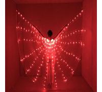 Light Up Fairy Wings Adult Women, LED Belly Dance Isis Wings with Telescopic Stick, Red Butterfly Wings Rainbow Wings Carnival Festival Wear Halloween Christmas Glowing Rostume (Red)