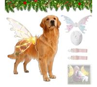 Light up Fairy Wings for Dogs, Pet Glowing Wings Costume with LED Lights, Sparkle Electric Moving Angel Wing, Christmas Cosplay Puppy, Parade Photo Props for Medium Large Dog (Warm)