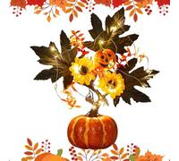 Light up Fall Pumpkin - Battery Powered - Artificial Foam Pumpkin with Led Lights and Maple Leaves,for Harvest Halloween Thanksgiving Wedding Home Kitchen Office Dining Room Party Living Room