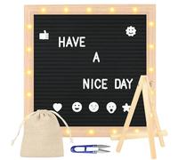 Light up Felt Letter Board, 10×10in Black Changeable Message Sign Board with Warm LED Lights & 340 Letters, Square Menu Board with Wood Stand, for Menus, Pregnancy Announcement, Home and Office Decor