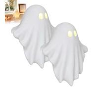 Light Up Ghost Decorations, Mini Halloween Ghost Ornament with Warm LED Light, Lamp for Shelf & Desk Home Decor, Ghosts Halloween Decorations for Table Bookshelf Mantel Entryway Bedroom (2Pcs)