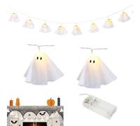 Light Up Ghost, LED String Garland, Battery Operated Lamps, 6.5 Feet Decoration, Spooky Halloween Lights for Fireplace, Porch, Outdoor, Haunted House, Party, Indoor, White