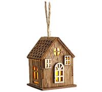 Light Up Gingerbread House - 6.4cm Wooden LED House Ornament | Rustic Wood Material, Long-Lasting Light | Christmas Table Decor, Tree Decoration, Holiday Home Accent