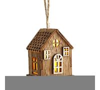 Light Up Gingerbread House - 6.4cm Wooden LED House Ornament | Rustic Wood Material, Long-Lasting Light | Christmas Table Decor, Tree Decoration, Holiday Home Accent