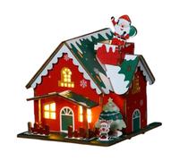 Light Up Gingerbread House Building Set, Diy Wooden Holiday Cookie House Statue, Creative Handmade Christmas Building Blocks for Women Men Birthday Hoilday Xmas Tabletop Decor (Red)